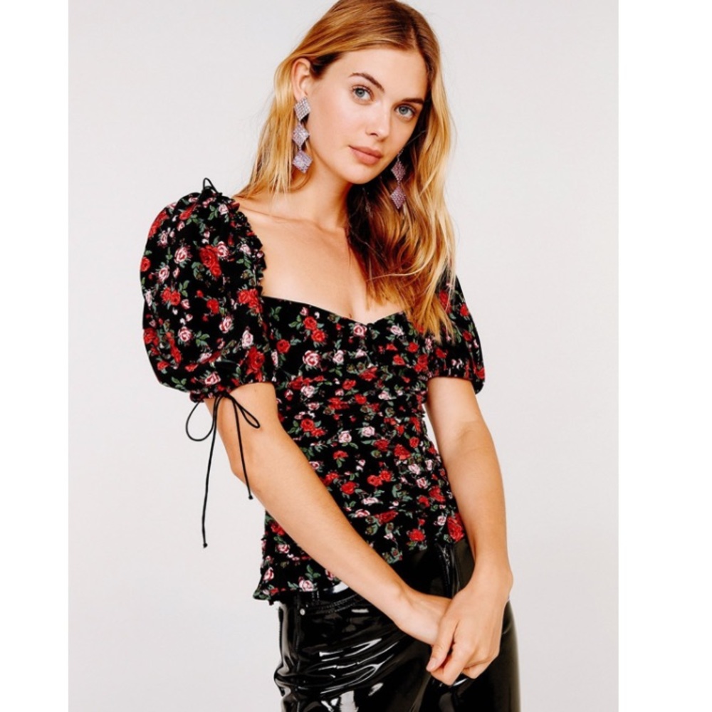 SOLD- For Love & Lemons Tainted button puff sleeve - Picture 3 of 12